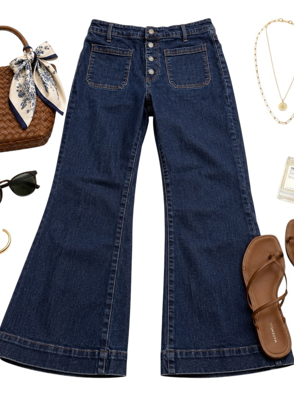 OAT New York High Rise Button Fly Wide Leg Trouser Jeans Dark Wash Size 32 Denim